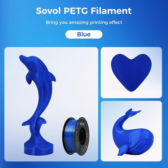 Sovol 3D Printer PETG Filament 1.75mm 1KG (2.2lbs), High Precision, Strong Toughness, Wiring Tightness, Dimensional Accuracy +/- 0.03 mm, 3D Printing PETG Filaments, Blue