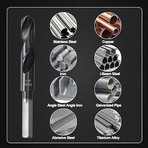 11/16 Drill Bit for Metal and Hardened Steel, M35 Cobalt 1/2 Inch Reduced Shank Industrial Grade Heavy Duty Drill Bit, with Index Storage Case