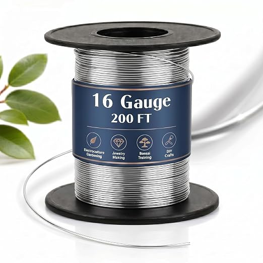 Therwen 200ft 16 Gauge Stainless Steel Wire for Gardening, Electroculture, Bonsai, Jewelry Making Beading DIY Craft Pure Bare Stainless Steel Wire Spool