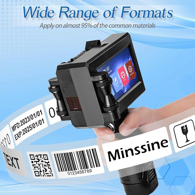 Handheld Inkjet Printer, MS-C10 Portable Handheld Printer Gun with Fast-Drying Solvent Cartridge for QRCode Barcode Production Date Time Logo Batch Number on Any Surface(0.5 Inch Nozzle)