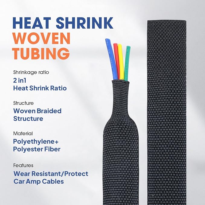 2 to 1 Heat Shrink Abrasion Resistant Woven Tubing 1" ID-216inch | Braided Sleeving Shrinkable Fabric Shrink Tubing Loom Protector for Auto Amp Cable Sheath/Wire Harness Wrap