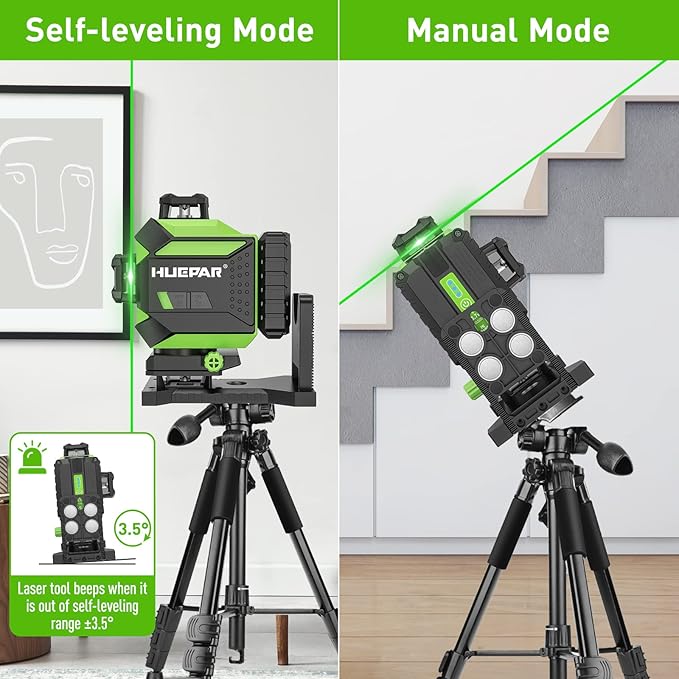 Huepar 4 x 360 Laser Level Self-leveling 4D Green Beam Cross Line 16 Lines Tiling Floor Laser Tool - 2 x 360 Horizontal/Vertical Laser Lines -rechargeable & Integrated Magnetic Bracket 704CG