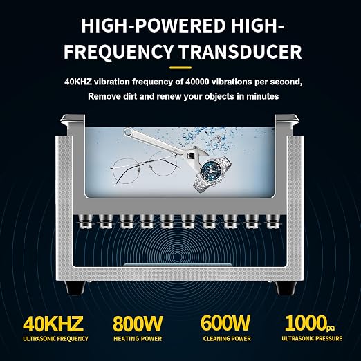 Commercial Ultrasonic Cleaner 30L with Knob, Heater Timer 10 Transducers 800W+600W 42kHz for Carburetor Bike Chain Brass Instrument Jewelry Denture Professional