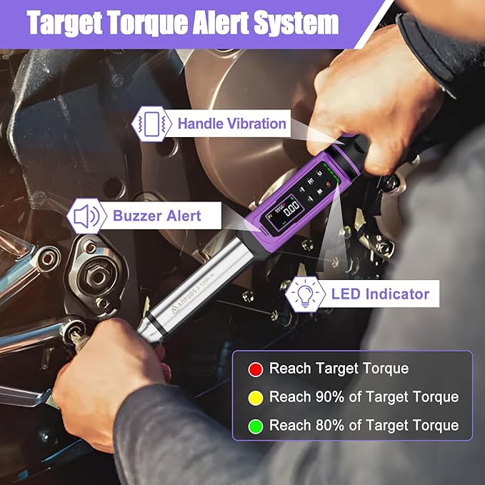 ANPUDS Digital Torque Wrench 3/8 Drive, 1.5-99.6 Ft-lb, ±1% Accuracy | Vibration/Buzzer/LED Alert, Dual Direction Ratchet, Electronic Torque Wrench for Bike, Motorcycle & Automotive Repair