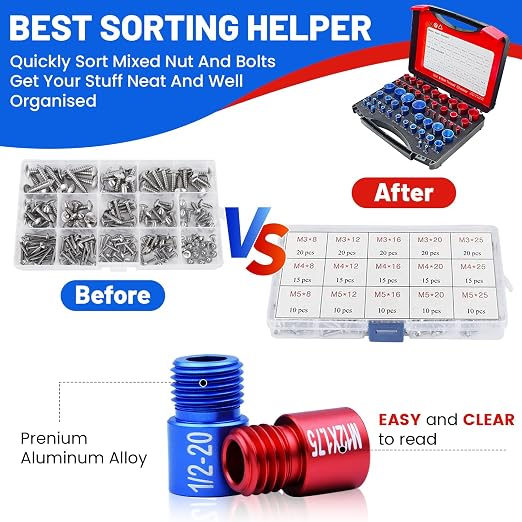 52PCS Thread Checker Kit – SAE & Metric Bolt Thread Checker, Nut & Bolt Size Finder Tool (28 SAE + 24 Metric) – Thread Gauge for Quickly Identifying Screw, Nut, and Bolt Sizes
