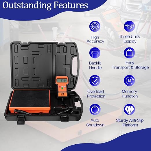 110LBS Electronic Digital Refrigerant Charging Weight Scale with Portable Case, HVAC Refrigerant Scale in Higher Precision for All Refrigerant Recovery Tanks