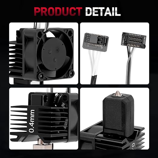 0.4mm Hardened Steel Hotend Kit Compatible with Bambu Lab P1P / P1S 3D Printers, 0.4 mm Nozzle, Complete Assembly with Cooling Fan, Ceramic Heater & Thermistor, Supports Up to 300°C