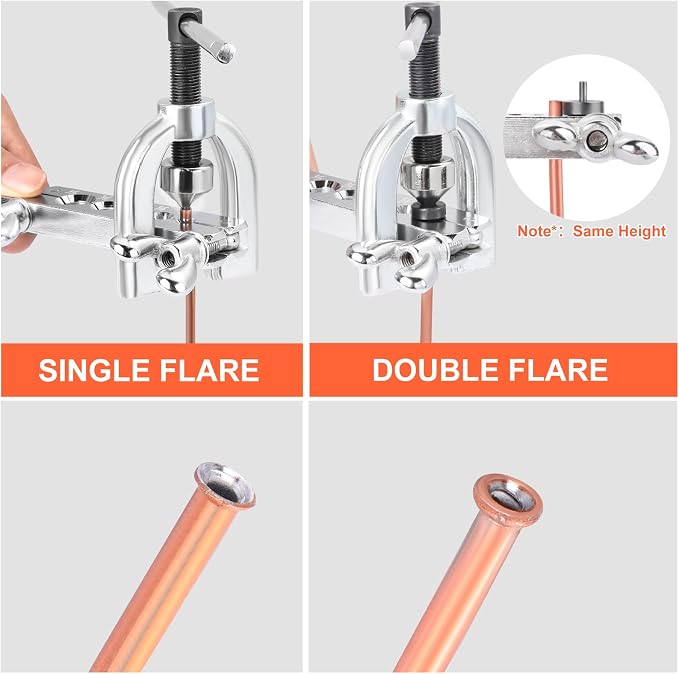 Flaring Tool + Tube Bender - Double & Single Tubing Flaring Tool Repair Kit with Tube Cutter and 5 Adapters + 3 in 1 Pipe Bender Compatible with Copper、 Aluminum、 Brass、 Magnesium and Soft Steel