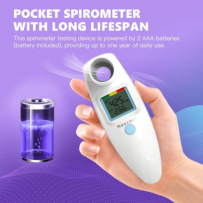 Nascool Peak Flow Meter for Adults & Kids | Home Medical, PEF & FEV1 Measurement, Risk Indicator, LCD Screen, Accurate & Reliable