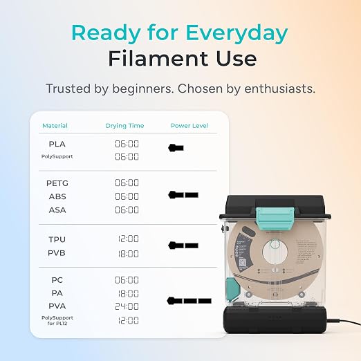 Polymaker 3D Printing Filament Dryer and Storage Box - PolyDryer and PolyDryer Box for Filament Drying and Sealing with Heat Control, Compatible with PA Nylon, PLA, PVB, PETG, ABS, TPU 1.75mm 2.85mm