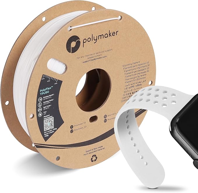 Polymaker TPU Filament 1.75mm White, 0.75kg Shore 90A Flexible 3D Printer Filament 1.75mm - PolyFlex TPU90 3D Printing TPU Filament 0.75kg White Soft Flexible Filament