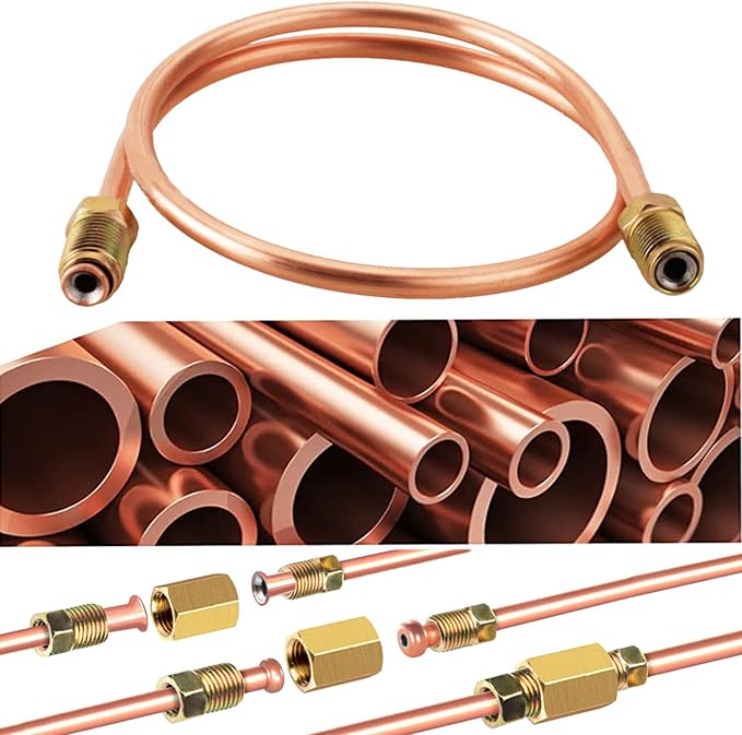 Tnisesm 3/16" 25 Ft Upgrade Brake Line Tubing Kit, 3/16 Copper Coated Flexible Tube (Upgrade 16Pcs Fittings,4Pcs Unions+8Pcs Nut)