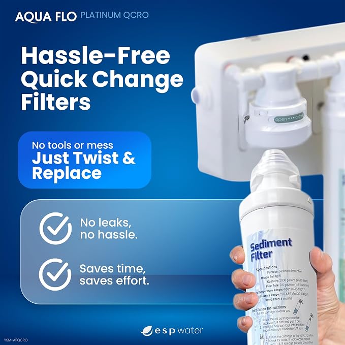 Genuine Aqua Flo Platinum QCRO RO Filter Kit with 50 GPD Membrane and Cartridges | 4-Stage Filtration, Easy Install, Contaminant Reduction, Improved Taste, Cost-Effective Water Solution