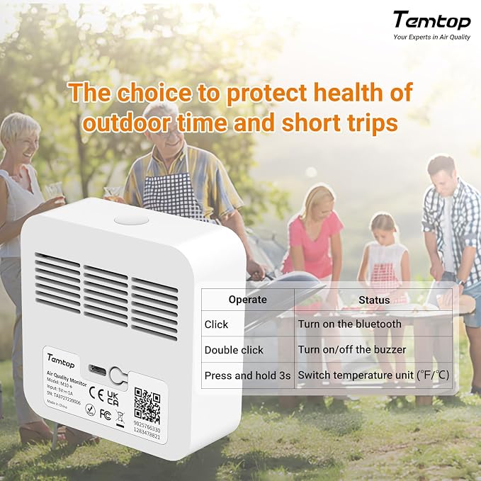 Temtop M10+ 6-in-1 CO2 Meter & Indoor Air Quality Monitor | PM2.5, TVOC, AQI, E-Ink Display, 60-Day Battery, App Temperature & Humidity for Home Bedroom Office