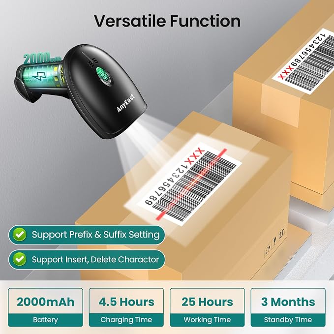 2D 1D Barcode Scanner with Stand, Bluetooth, Wireless and USB Wired | Screen scanning, 2.4G connection, automatic scanning, prefix/suffix addition,for warehouses,supermarkets,bookstores,drugstore