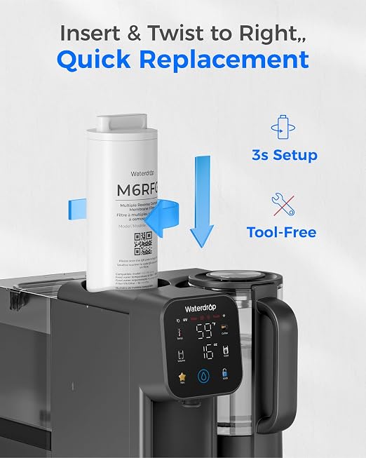 Waterdrop M6RFG RO Water Filter, Replacement for Waterdrop M6CG Countertop Reverse Osmosis System, 12-Month Lifetime