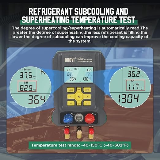 Digital Manifold Gauges HVAC for 92 Refrigerant Digital Gauges HVAC pressure&Temp Test Air Conditioning Tools & Equipment Supercooling/Superheating Test,for Cold Storages/Refrigerators AC Recharge Kit