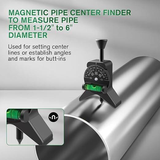 Anblak Pipe Center Finder, Pipefitter Tools w/Magnetic Centering Head, Pipe Fitting Tools Center Finder to Measure Pipe Diameter from 1-1/2" to 6" Diameter, 2.75" Y-Shape, Black
