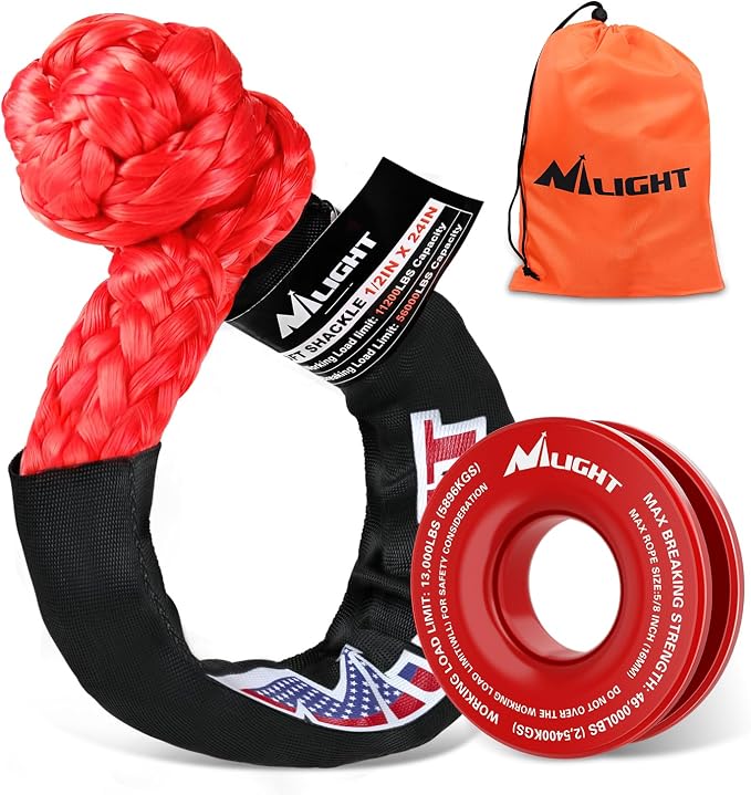 Nilight Synthetic Soft Shackle 1/2" x 24" & Recovery Ring Kit - 56,000 LBS Shackle Breaking Strength with 46,000 LBS MBS Snatch Pulley for 4x4 Truck SUV ATV UTV Off-Road Vehicle Extraction (Red)