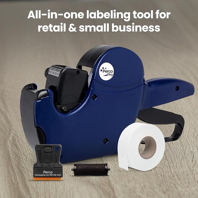 Perco Pro 2 Line Date Gun Labeler Kit, Includes 16 Digits Label Gun, 10,500 White Labels, Inker Remover Tool, and Pre-Loaded Ink Roll