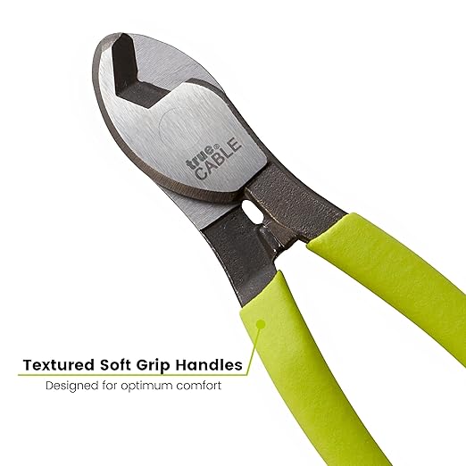 TRUE CABLE Heavy Duty Cable Cutters, Hardened Carbon Steel Wire Cutter, Cuts Copper & Aluminum Up to 1/0 AWG, Durable Hand Tool for Electricians, Comfortable Grip, Precise Clean Cuts, 1pcs