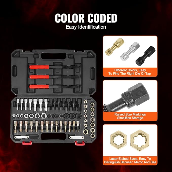 VEVOR Thread Restorer Kit 61Piece Thread Chaser Set - UNC UNF and Metric Thread Restorer Tool wit Thread Files Storage Case - Heat Treated Steel for Mechanics DIY Enthusiasts