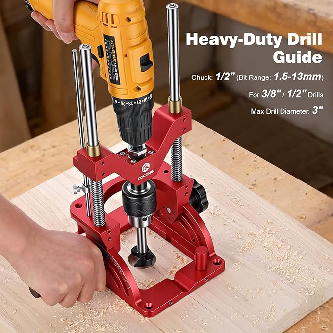 Portable Drill Guide for Drilling Precision Angled or Straight Holes, 0° to 60° Angle Drill Jig Attachment with Guide Rod, Drill Press Adapter for Hand Drill, Portable Drill Press with 1/2" Chuck