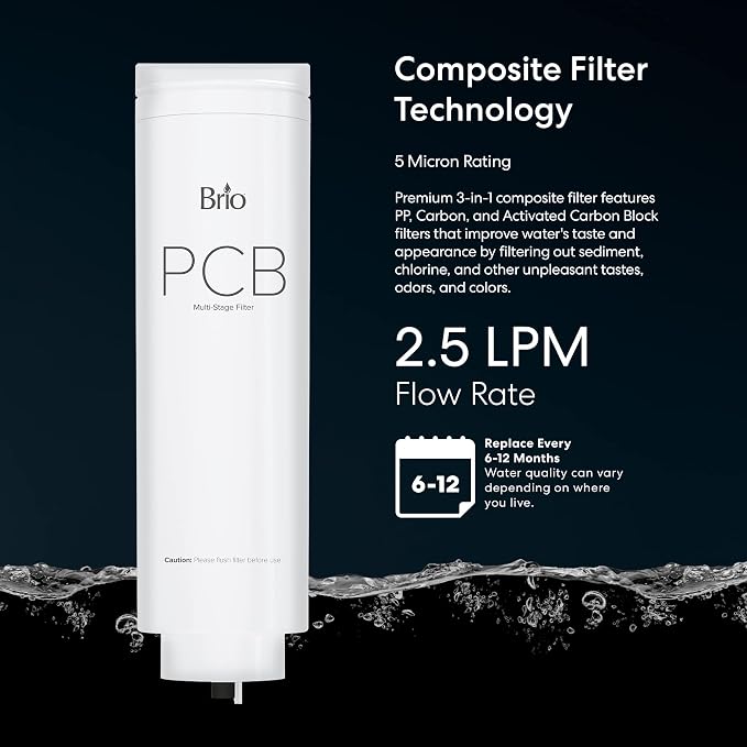 Brio PCB 3-Stage Water Filter Replacement for Filtration System ROSL700, ROSL700BLK, ROSL700WHT