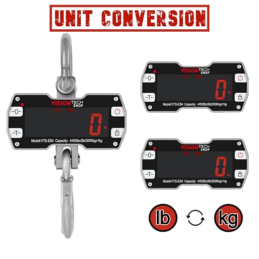 VisionTechShop Digital Crane Scale, VTS-ES4 4400lb/2000kg Heavy Duty Compact Hanging Industrial Scale with Remote Control, Large LED Display, Smart Accuracy for Farm, Factory, Construction
