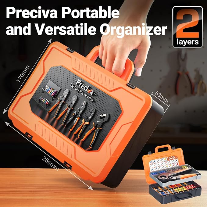 Preciva Ferrule Crimping Tool Kit - AWG 28-5 (0.08-16mm²) Ferrule Crimper with 1520Pcs Single & Twin Ferrules Connectors, Self-Adjustable Ratchet Ferrule Terminals Crimping Tool