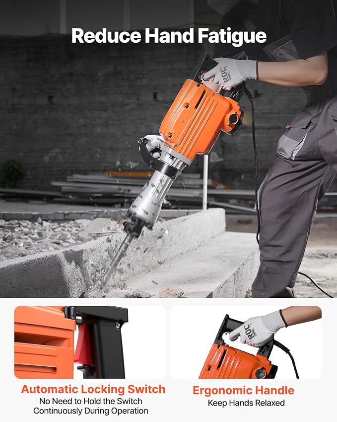VEVOR Demolition Jack Hammer, MAX 2200W Electric Jackhammer Heavy Duty, 1400 BPM Concrete Breaker 4pcs Chisels Bit Chipping W/Case, Gloves