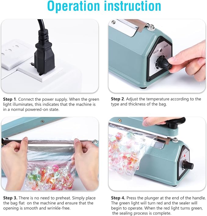 METRONIC Impulse Sealer 16 inch, Manual Heat Sealer Machine for Plastic Bags, Shrink Wrap Bag Sealers Heavy Duty Sealing Machine With Repair Kit (Blue)