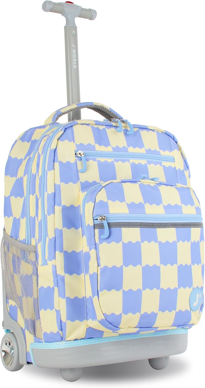 J World Sundance Laptop Rolling Backpack for Girls Boys. Roller Bookbag with Wheels, 20 Inch, Wiggle Blue