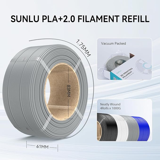 SUNLU PLA+2.0 3D Printer Filament Refill 1.75mm, 1KG Magenta | High Toughness PLA+ Filament, No Spool Refill for Reusable Spools, Compatible with Bambu Lab 3D Printers, Magenta