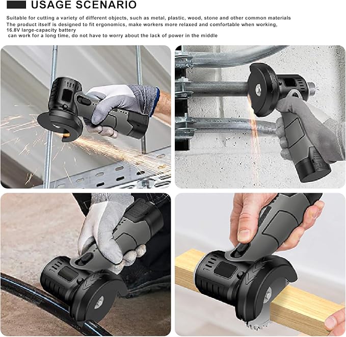 ZFULVO Brushless Cordless Angle Grinder Kit, 19500rpm Mini Electric Angle Grinding Tool with 2x16.8V 2000mAh Battery and 6-Cutting Discs, Grinder Handheld Cutter for Metal Wood