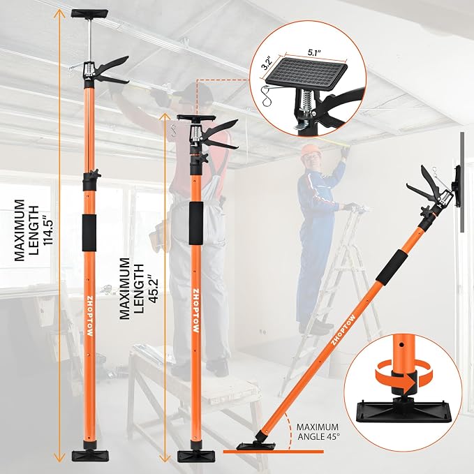 Adjustable Support Pole - Cabinet Jack, Drywall Lift, 4-Pack,45-114Inch Adjustable Height, Supports Up to 154lbs, Telescopic 3rd Hand System for Ceiling, Cargo Bars, Cabinet Installation