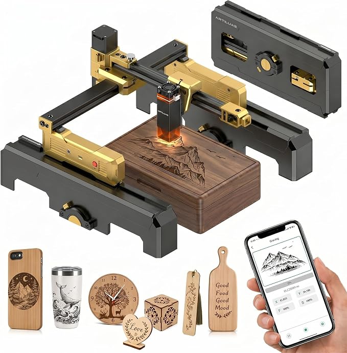 T1 Laser Engraver,Foldable Laser Engraver Machine with App Control Protective Case,Portable Lazer Cutter and Engraving Machine for Small Business DIY Crafts Wood Leather(T1 3000mW)