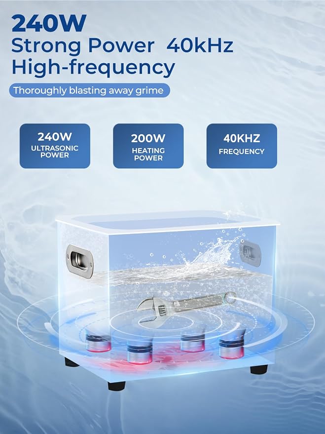 Ultrasonic Cleaner with Heater and Timer, Stainless Steel Ultrasonic Washing Machine, Professional Sonic Cleaning for Parts, Bike Chain, Metal Engine Parts, Gun (10l-2.6gal)