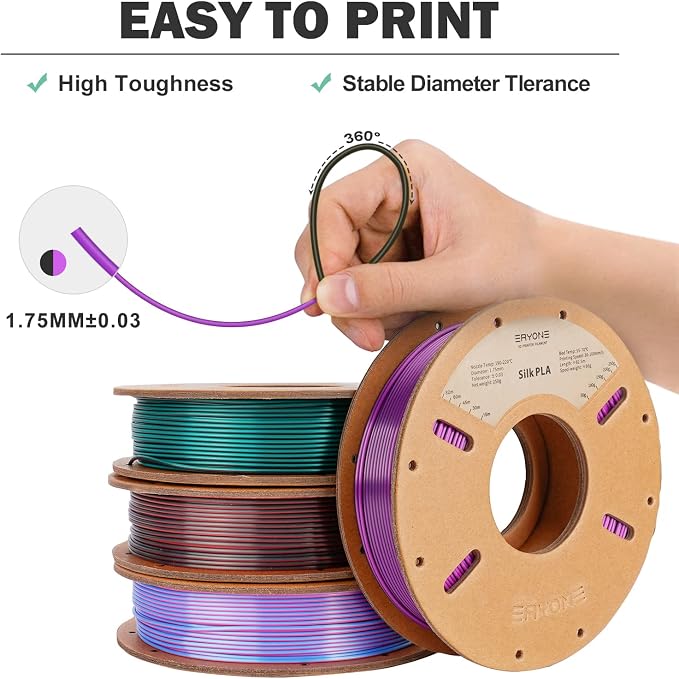 ERYONE PLA Filament 3D Printer Filament Bundle Multicolor 1.75mm +/- 0.03mm, PLA Filament 250g Spool, 4 Rolls, Silk Dual Color 4