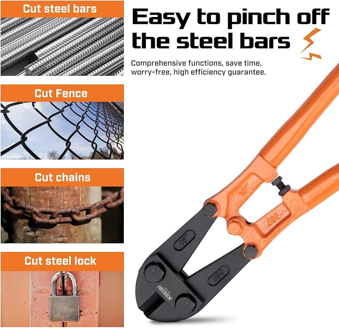 KSEIBI 141575 Small Bolt Cutters 14 inch, Heavy Duty Chrome Vanadium Wire Bolt Cutter with Soft Grip Ergonomic Handle, Ideal for Cutting Small Fences, Steel Wire, Chains, Screws, Locks, and Rivet