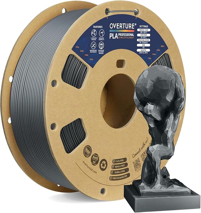OVERTURE PLA Plus (PLA+) Filament 1.75mm, Stronger & More Durable, Professional Toughness 3D Printer Filament 1kg (2.2lbs), High Precision +/- 0.02mm, Tangle-Free (Space Gray)