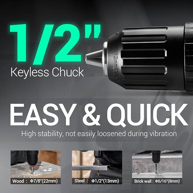DCA 20V Cordless Hammer Drill Set, 354 In-lb Torque, 1/2" Keyless Chuck, 22500 IPM, 2 Variable Speeds, 18+1+1 Position, Power Impact drill with 14 Drill/Driver Bits for Brick, Metal, Wood ADJZ2035i13