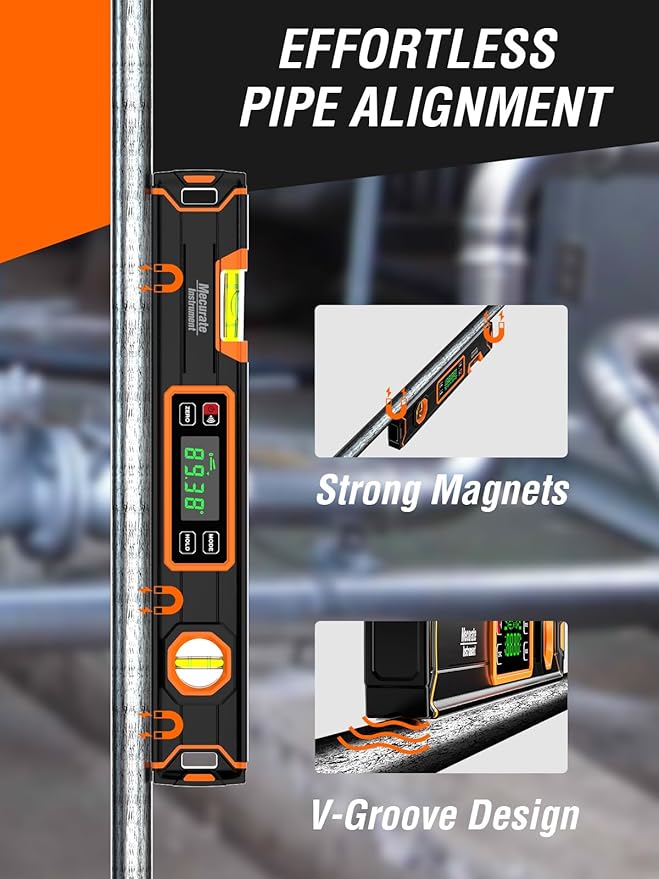 Mecurate Digital Level 15.7'' with LCD Display, 360° Angle Magnetic Digital Torpedo Level, Vertical & Horizontal Spirit Bubble Protractor for Construction Carpenter Craftsman Home Professional