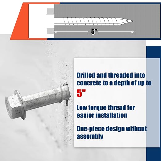 Tandefio 20 Pack 5/8" x 5" Concrete Screw Anchor Galvanized Large Diameter Heavy Duty Plated Concrete Anchors for Masonry Brick Anchoring Block Decking Framing Hex Drive
