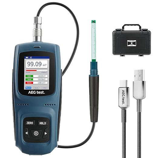 8103 Gauss Meter, Rechargeable Tesla Meter 0-2500mT, Transverse Probe, Magnetometer with Data Logging and Alarm, Magnetic Field Strength, ±1% Lab-Grade Precision for Research, Calibration