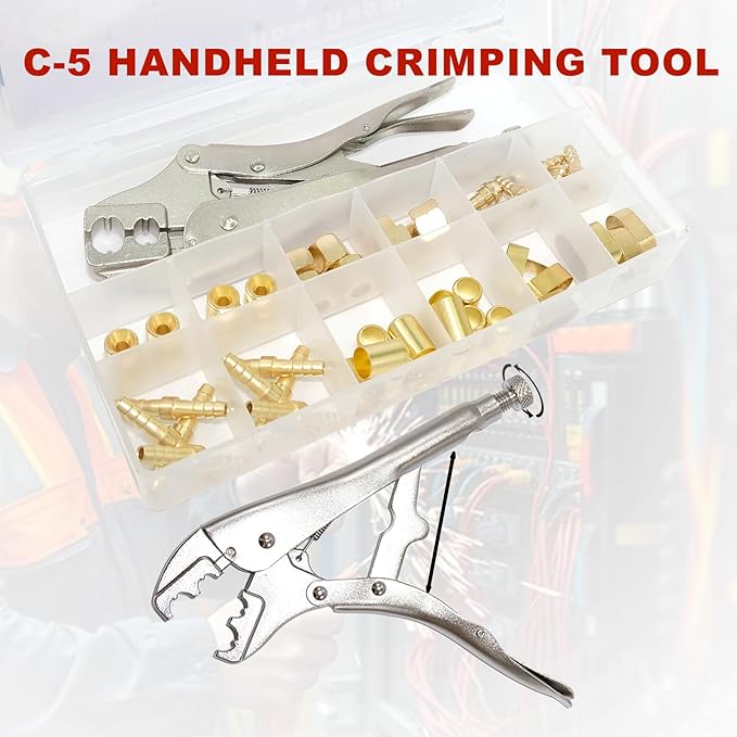 Hose Repair and Assembly Kits, 1/4" ID Torch Hose Repair Parts Kit, Oxygen Acetylene Welding Hose 'B' Size Fittings with Crimper, Welding Hose Repair and Installation Kit