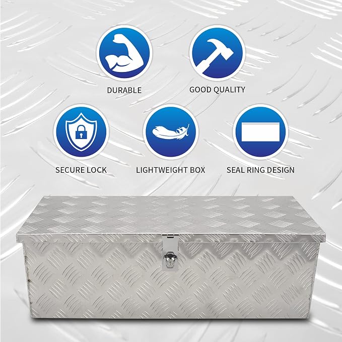30 Inch Aluminum Truck Tool Box With Side Handle, 5 Bar Tread Storage Organizer for Pickup, RVs, Trailers - Silver (30''X13''X10'')