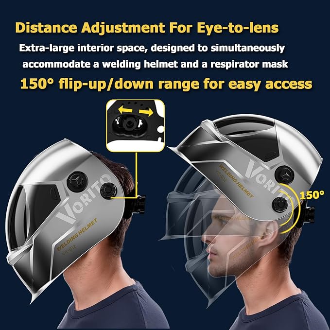Large View True Color Auto Darkening Welding Helmet with LED Light - Solar Powered, 4 Arc Sensors, 1/1/1/1 Optical Clarity, Wide Shade 4/5-13 for TIG MIG ARC Grind