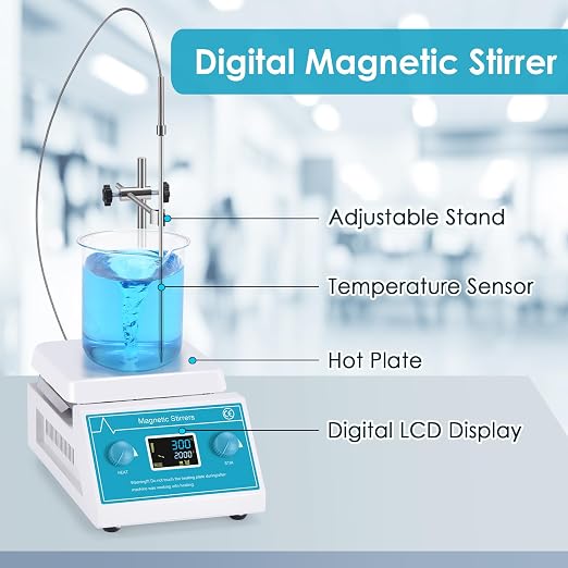 Slendor Magnetic Stirrer Hotplate Mixer - 2000 RPM Hot Plate Max 300℃/572℉ Lab Heating Plate Stirrers with LED Digital Display, Stir Bar, Temp Sensor and Support Stand