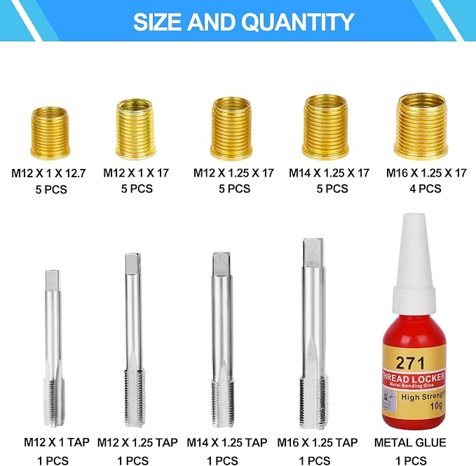Spark Plug Thread Repair Kit, 28 PCS 4 Sizes High Speed Steel Tap and 5 Sizes Insert, All in One Repair Tools Set with Storage Case for The Most Trucks Cars Engines Broken Cylinders Repair